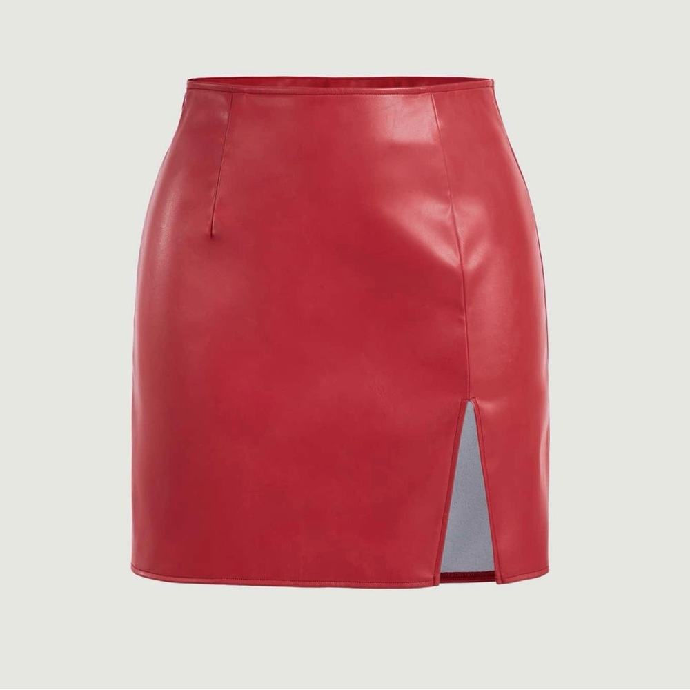 SHEIN Red Faux Leather Pencil Skirt